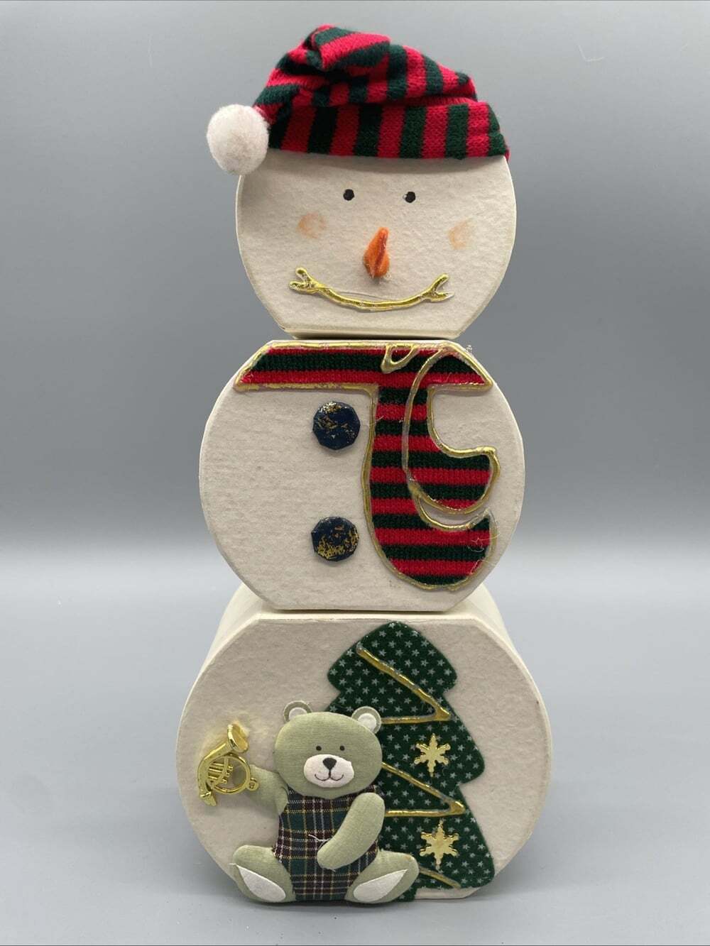 Holiday Christmas Snowman Stacking Nesting Gift Boxes 3 Graduated 12” Tall.